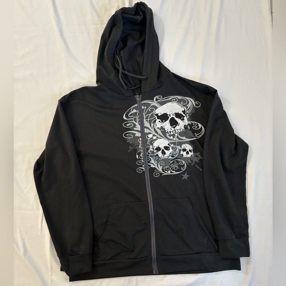 Romwe Gray Zip Up Scull Jacket